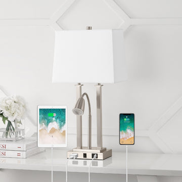 Blaire 23.75" 2-Light Modern Farmhouse Metal LED Table Lamp with USB Charging port - JONATHAN Y